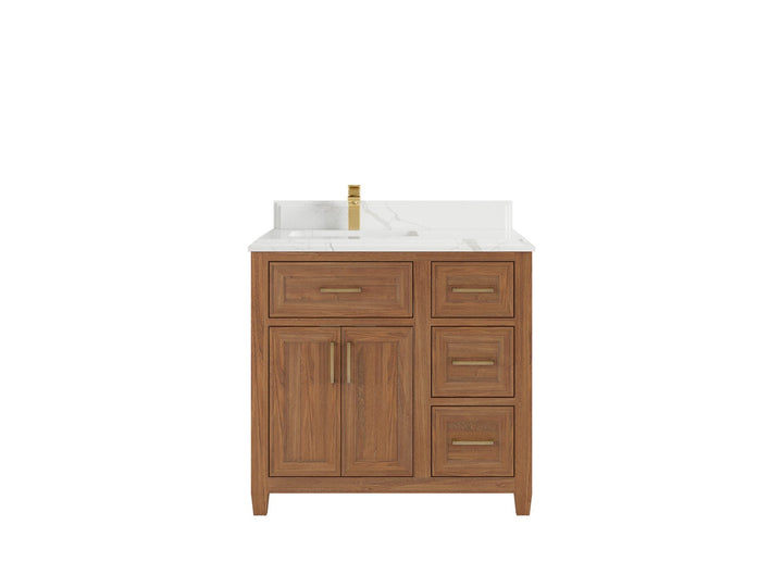 Santa Monica Teak Wood 36 in. W x 22 in. D Left Offset Sink Bathroom Vanity - photo 18