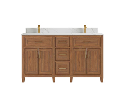 Santa Monica Teak Wood 60 in. W x 22 in. D Double Sink Bathroom Vanity