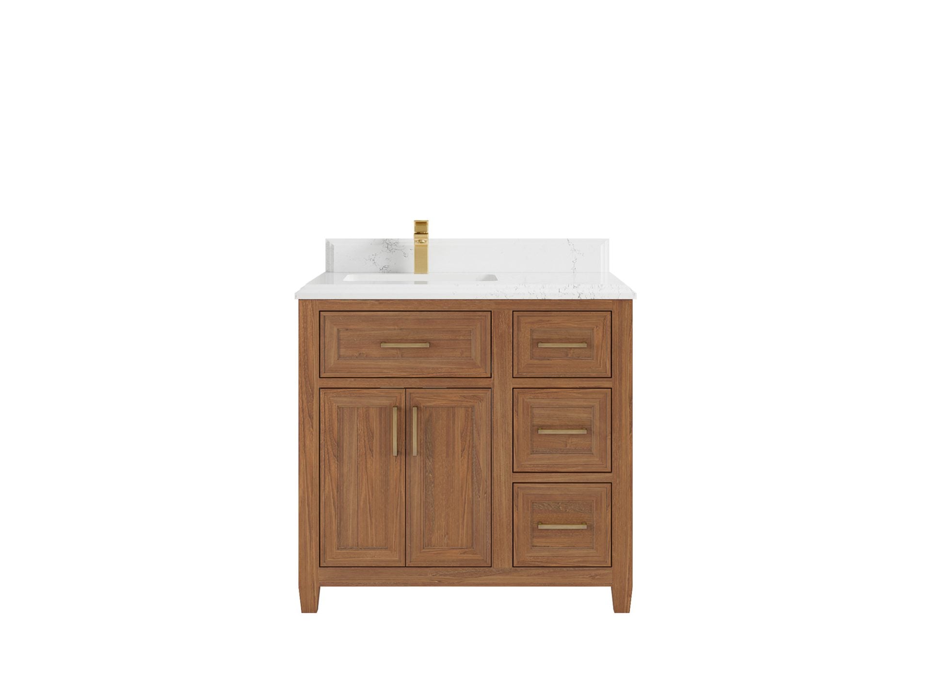 Santa Monica Teak Wood 36 in. W x 22 in. D Left Offset Sink Bathroom Vanity