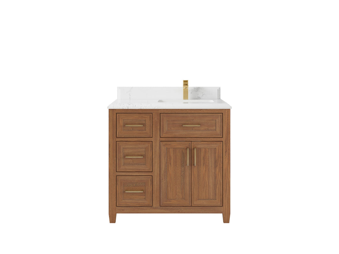 Santa Monica Teak Wood 36 in. W x 22 in. D Right Offset Sink Bathroom Vanity