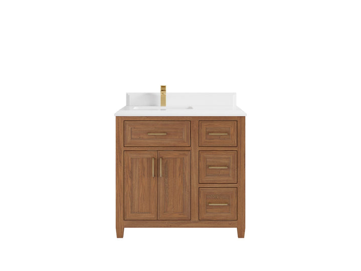 Santa Monica Teak Wood 36 in. W x 22 in. D Left Offset Sink Bathroom Vanity - photo 20