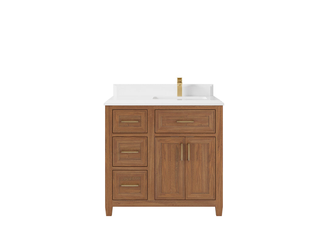 Santa Monica Teak Wood 36 in. W x 22 in. D Right Offset Sink Bathroom Vanity