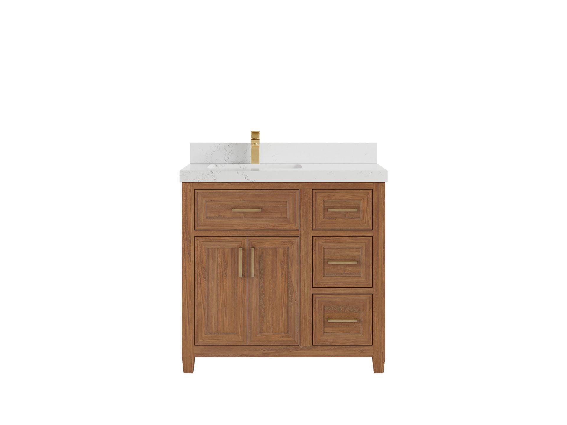 Santa Monica Teak Wood 36 in. W x 22 in. D Left Offset Sink Bathroom Vanity