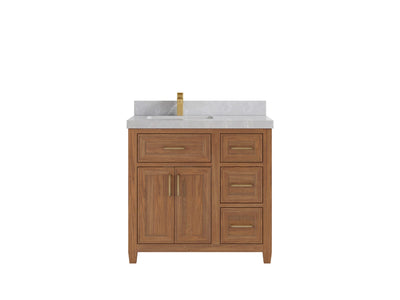 Santa Monica Teak Wood 36 in. W x 22 in. D Left Offset Sink Bathroom Vanity