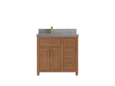 Santa Monica Teak Wood 36 in. W x 22 in. D Left Offset Sink Bathroom Vanity