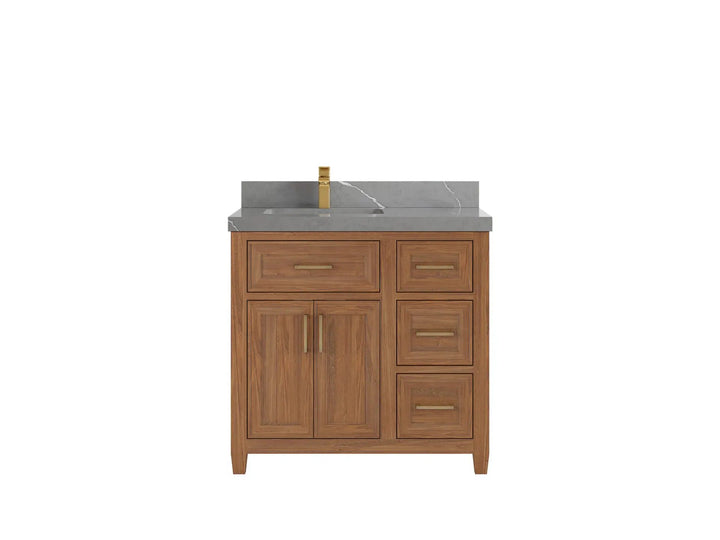Santa Monica Teak Wood 36 in. W x 22 in. D Left Offset Sink Bathroom Vanity - photo 23