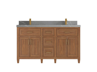 Santa Monica Teak Wood 60 in. W x 22 in. D Double Sink Bathroom Vanity