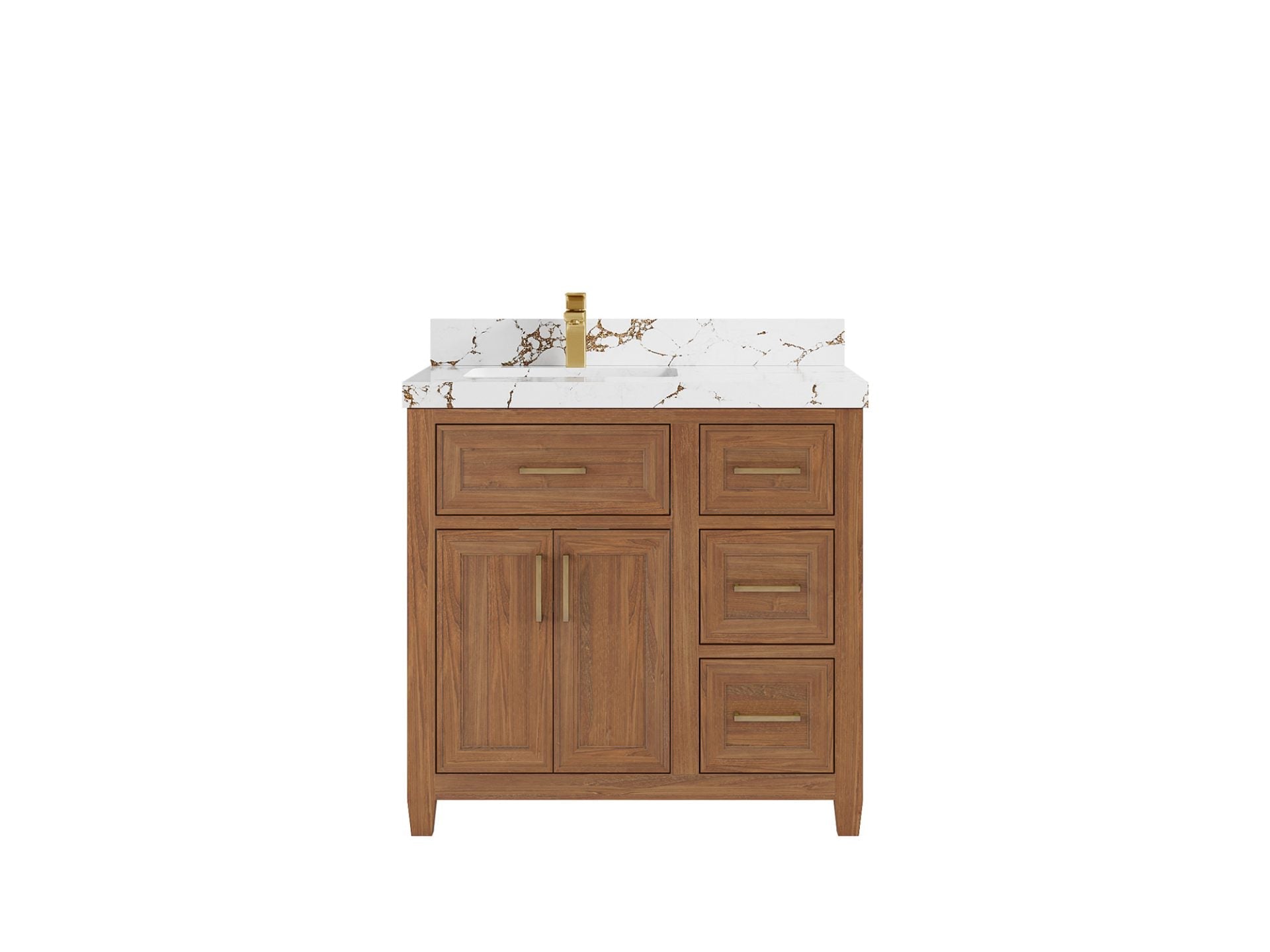 Santa Monica Teak Wood 36 in. W x 22 in. D Left Offset Sink Bathroom Vanity