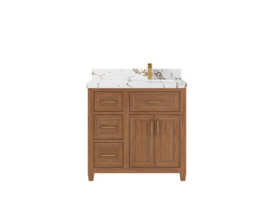 Santa Monica Teak Wood 36 in. W x 22 in. D Right Offset Sink Bathroom Vanity
