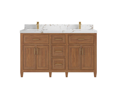Santa Monica Teak Wood 60 in. W x 22 in. D Double Sink Bathroom Vanity
