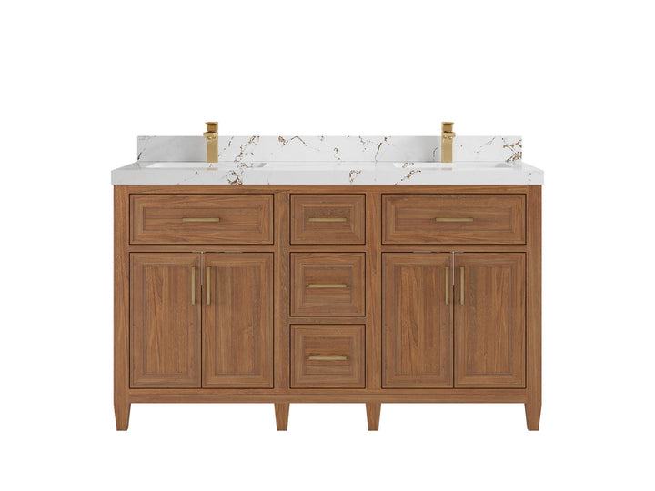 Santa Monica Teak Wood 60 in. W x 22 in. D Double Sink Bathroom Vanity - photo 10