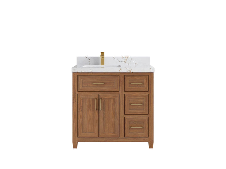 Santa Monica Teak Wood 36 in. W x 22 in. D Left Offset Sink Bathroom Vanity - photo 11