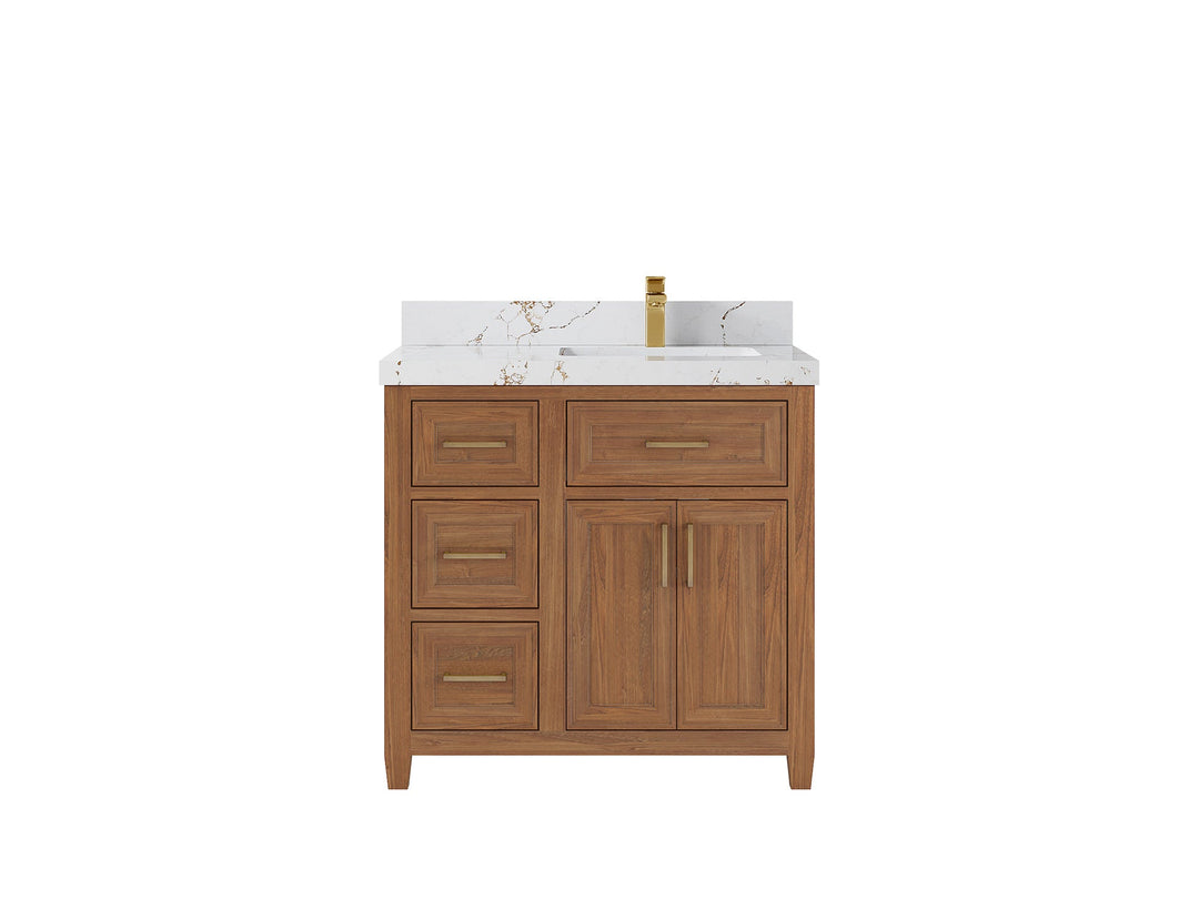 Santa Monica Teak Wood 36 in. W x 22 in. D Right Offset Sink Bathroom Vanity