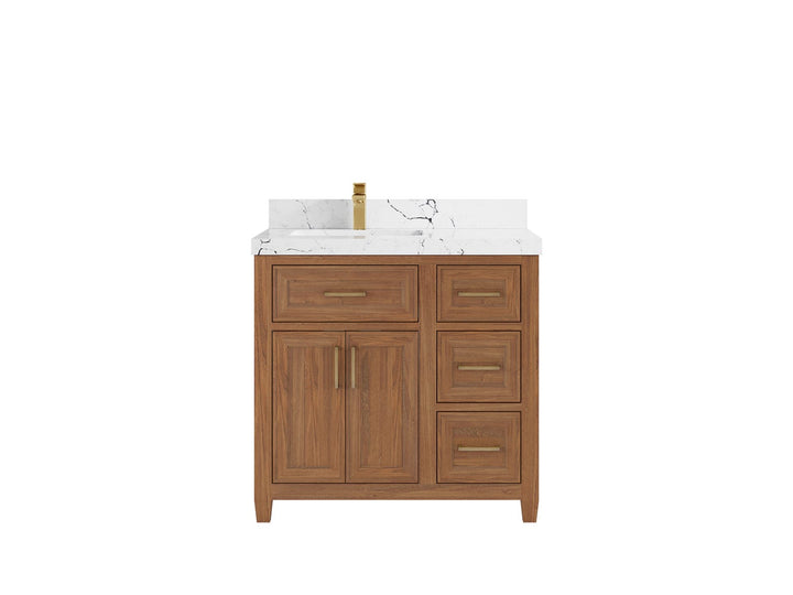 Santa Monica Teak Wood 36 in. W x 22 in. D Left Offset Sink Bathroom Vanity - photo 12