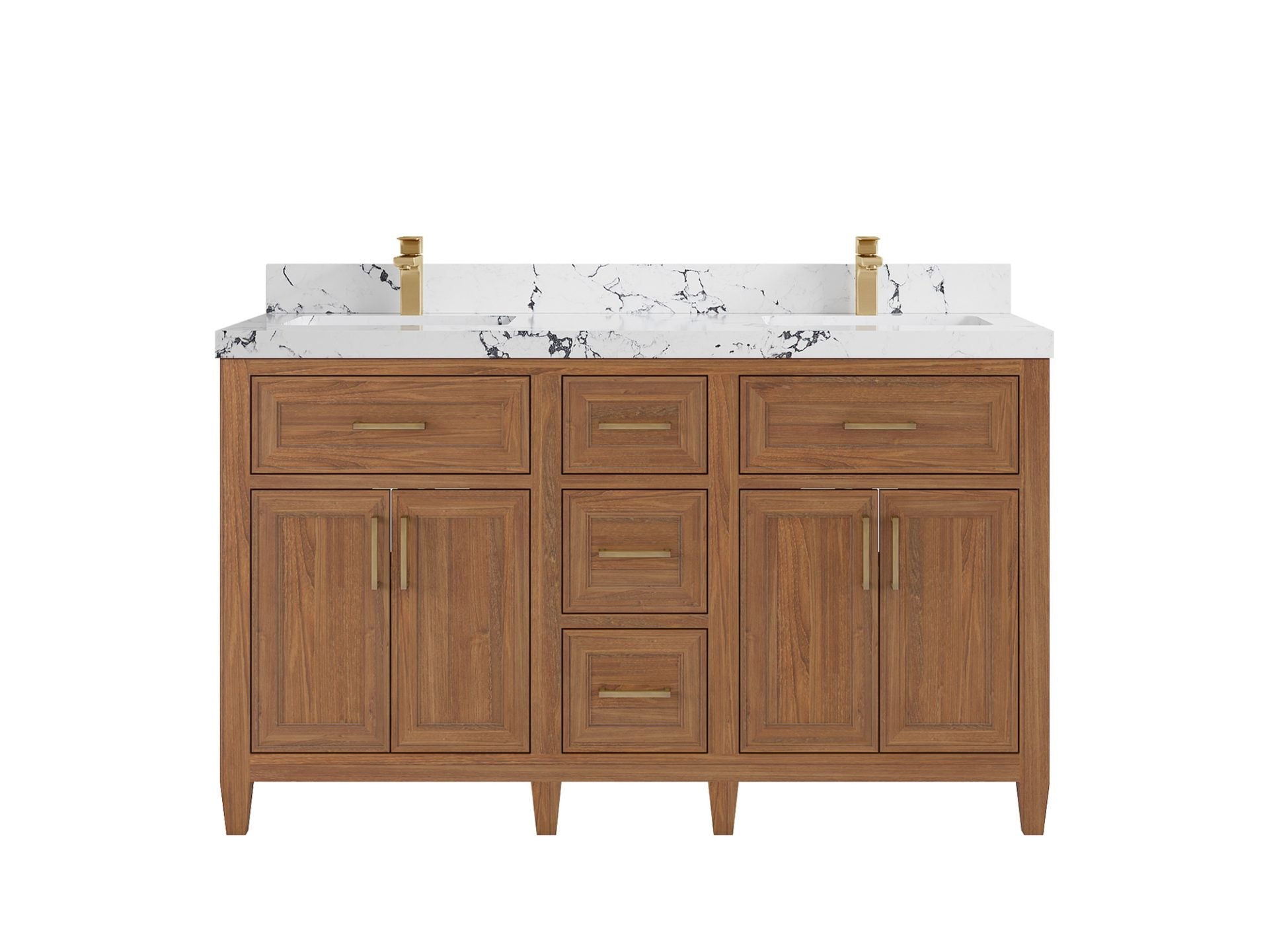 Santa Monica Teak Wood 60 in. W x 22 in. D Double Sink Bathroom Vanity