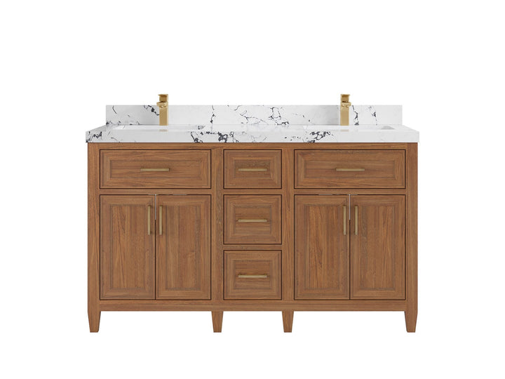Santa Monica Teak Wood 60 in. W x 22 in. D Double Sink Bathroom Vanity - photo 12