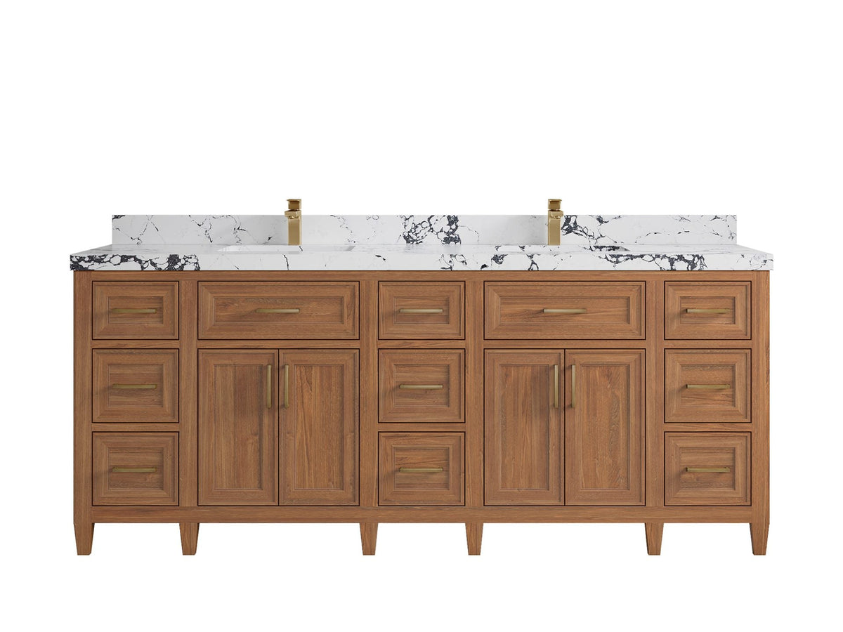 Santa Monica Teak Wood 84 in. W x 22 in. D Double Sink Bathroom Vanity