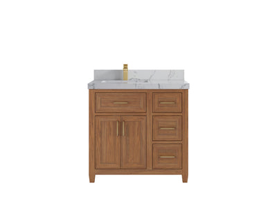Santa Monica Teak Wood 36 in. W x 22 in. D Left Offset Sink Bathroom Vanity