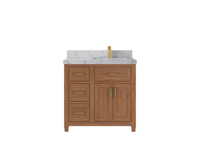 Santa Monica Teak Wood 36 in. W x 22 in. D Right Offset Sink Bathroom Vanity