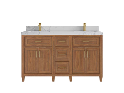 Santa Monica Teak Wood 60 in. W x 22 in. D Double Sink Bathroom Vanity