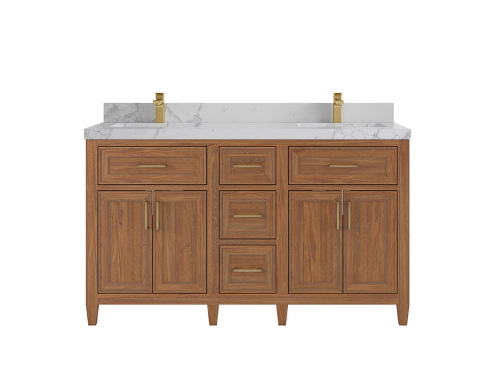 Santa Monica Teak Wood 60 in. W x 22 in. D Double Sink Bathroom Vanity - photo 16