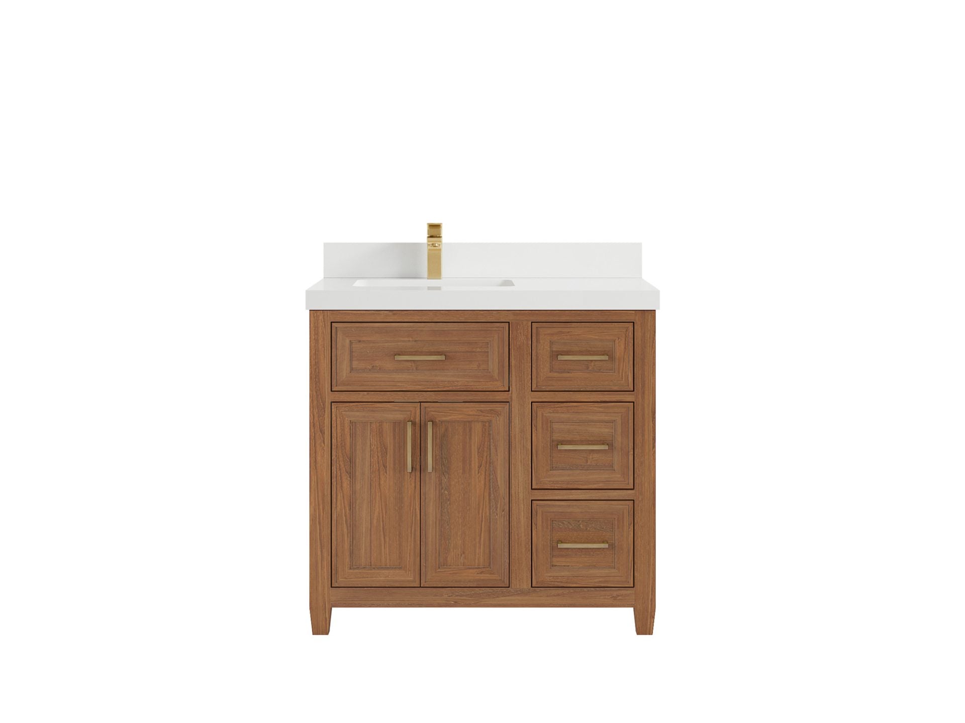 Santa Monica Teak Wood 36 in. W x 22 in. D Left Offset Sink Bathroom Vanity