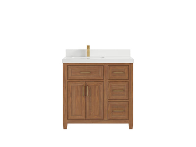 Santa Monica Teak Wood 36 in. W x 22 in. D Left Offset Sink Bathroom Vanity