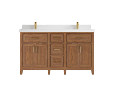 Santa Monica Teak Wood 60 in. W x 22 in. D Double Sink Bathroom Vanity