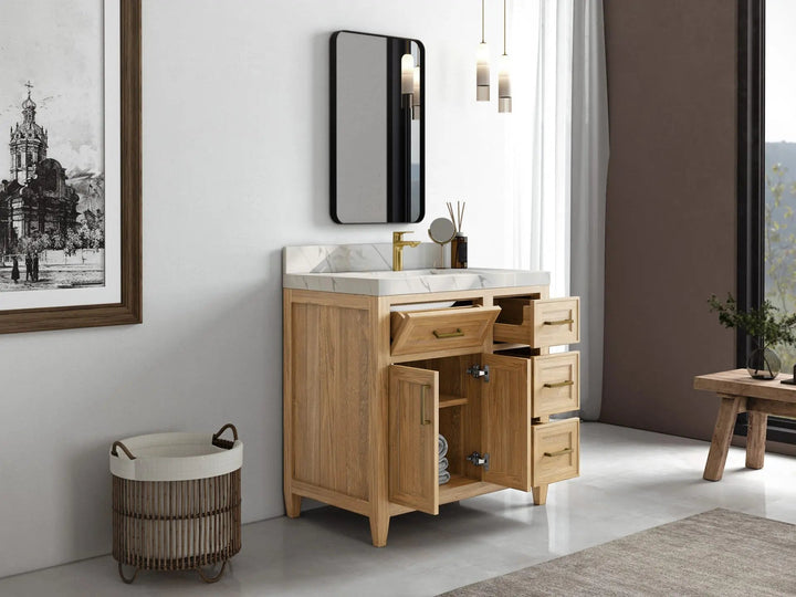 Santa Monica Teak Wood 36 in. W x 22 in. D Single Sink Bathroom Vanity - photo 3