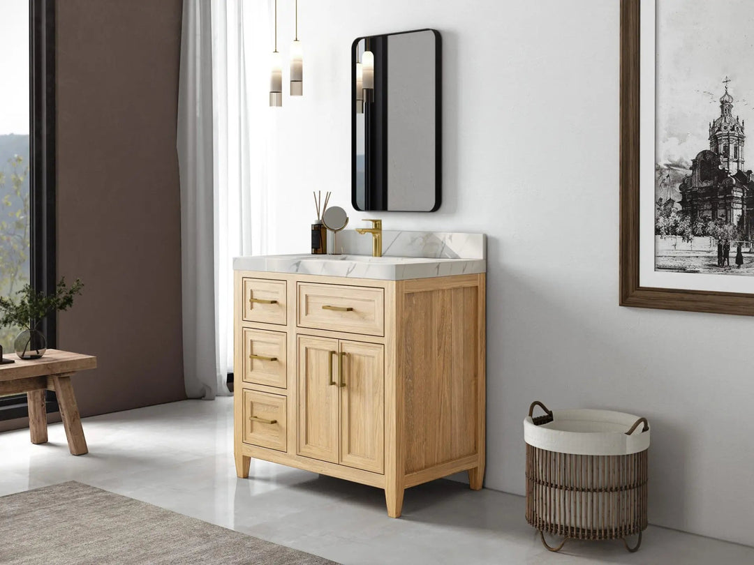 Santa Monica Teak Wood 36 in. W x 22 in. D Center Sink Bathroom Vanity