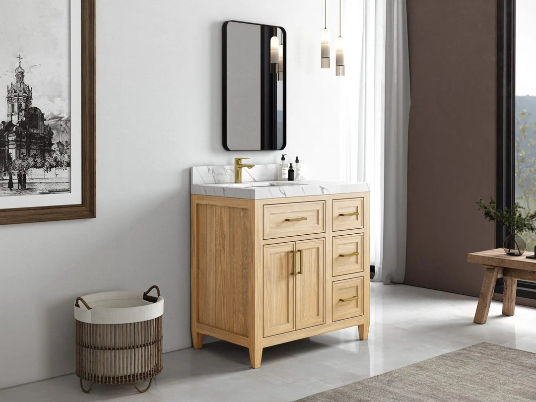 Santa Monica Teak Wood 36 in. W x 22 in. D Left Offset Sink Bathroom Vanity