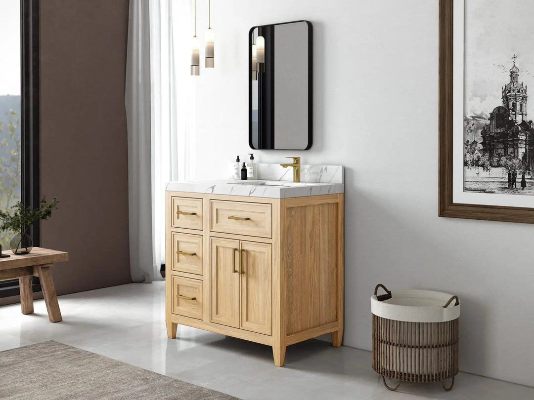 Santa Monica Teak Wood 36 in. W x 22 in. D Right Offset Sink Bathroom Vanity