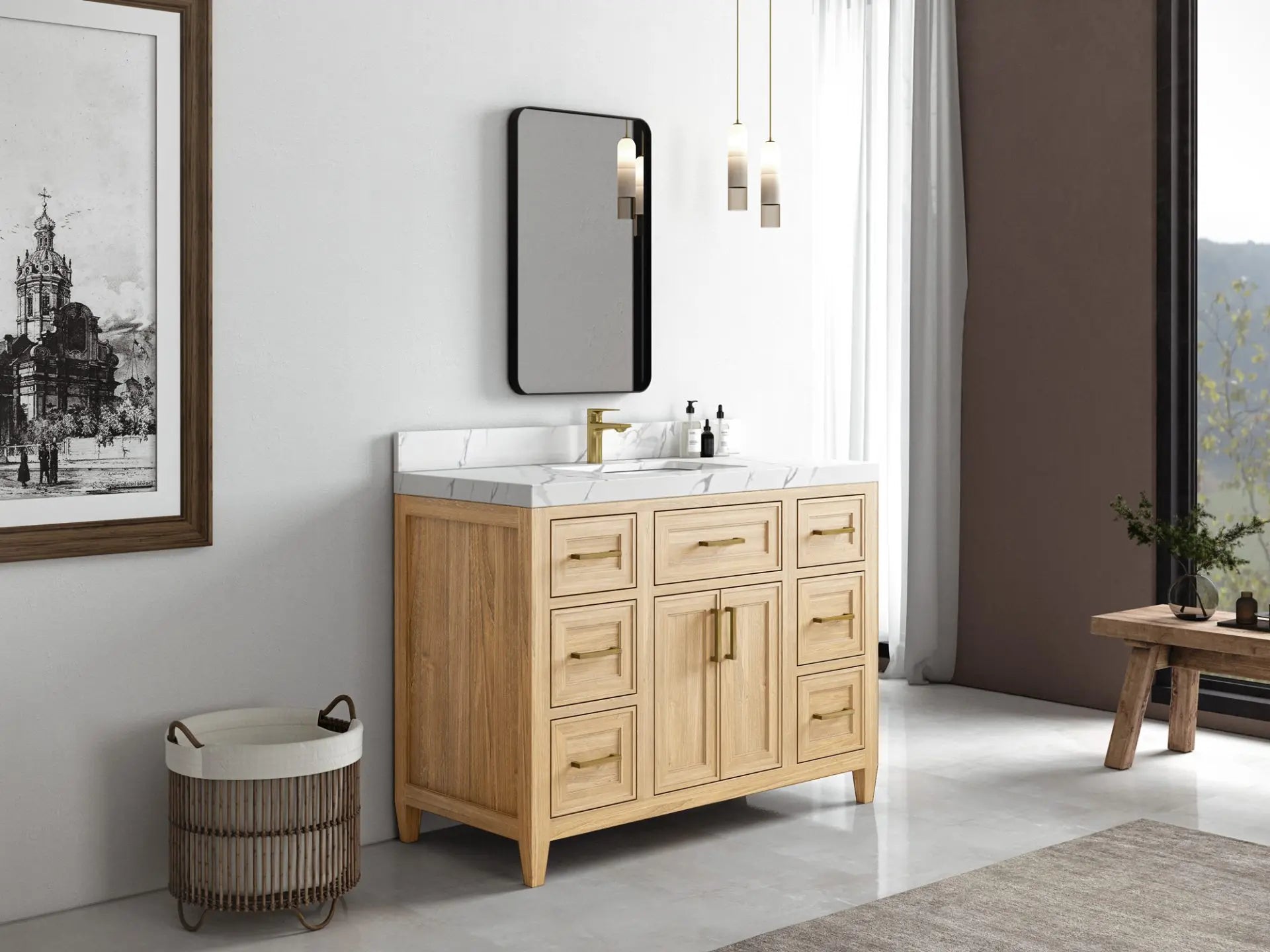 Santa Monica Teak Wood 48 in. W x 22 in. D Single Sink Bathroom Vanity