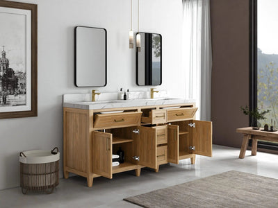 Santa Monica Teak Wood 72 in. W x 22 in. D Double Sink Bathroom Vanity