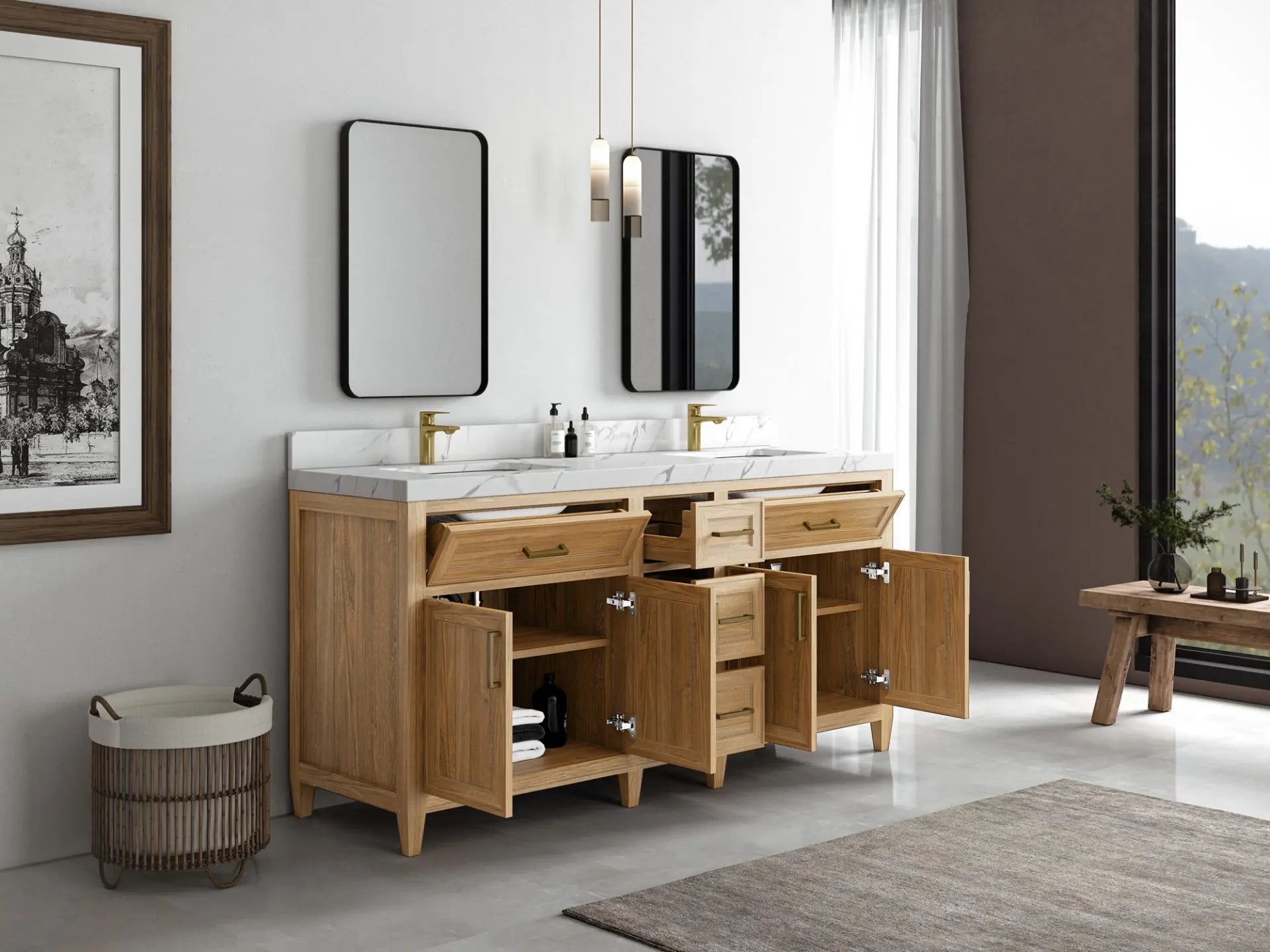 Santa Monica Teak Wood 60 in. W x 22 in. D Double Sink Bathroom Vanity