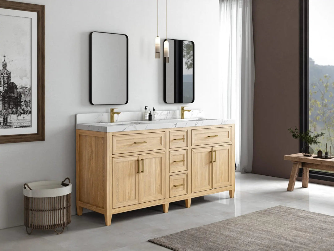 Santa Monica Teak Wood 72 in. W x 22 in. D Double Sink Bathroom Vanity