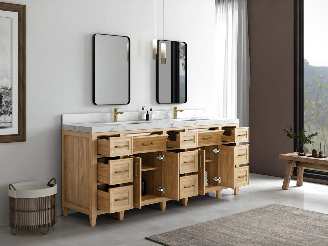 Santa Monica Teak Wood 84 in. W x 22 in. D Double Sink Bathroom Vanity