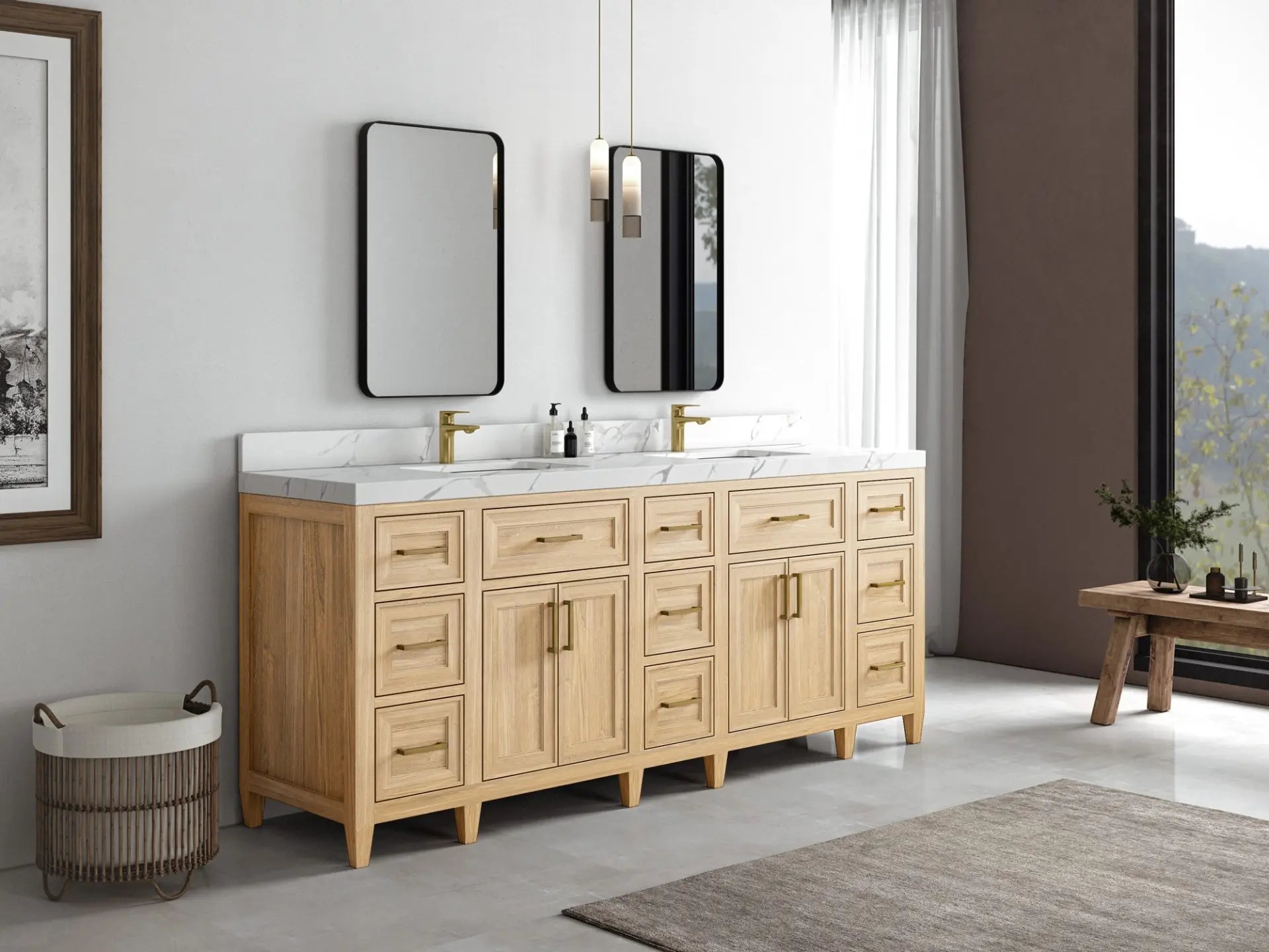 Santa Monica Teak Wood 84 in. W x 22 in. D Double Sink Bathroom Vanity