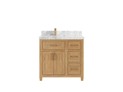 Santa Monica Teak Wood 36 in. W x 22 in. D Left Offset Sink Bathroom Vanity