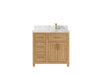 Santa Monica Teak Wood 36 in. W x 22 in. D Right Offset Sink Bathroom Vanity