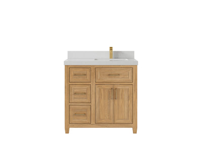 Santa Monica Teak Wood 36 in. W x 22 in. D Right Offset Sink Bathroom Vanity