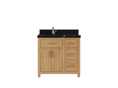 Santa Monica Teak Wood 36 in. W x 22 in. D Left Offset Sink Bathroom Vanity