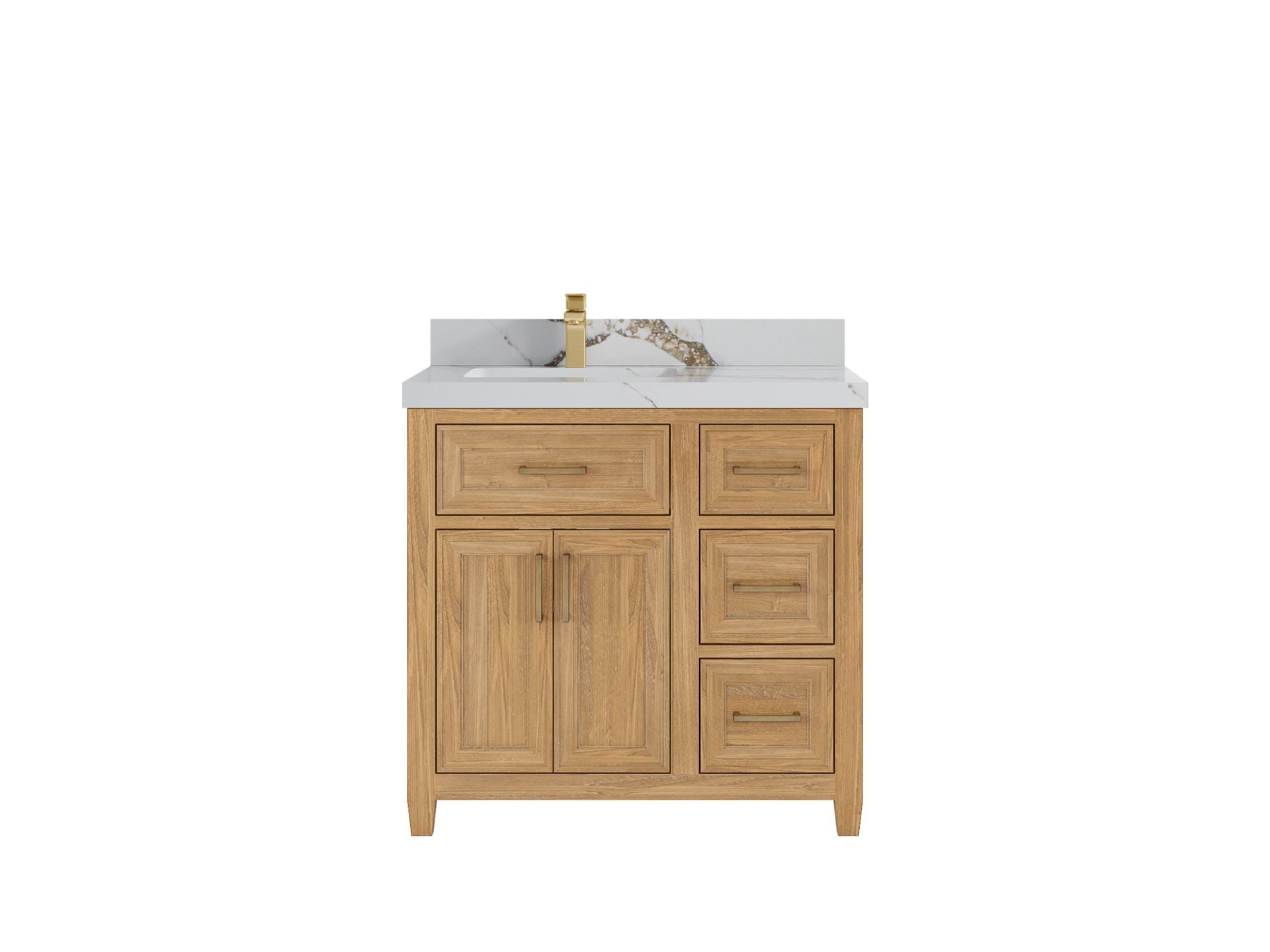 Santa Monica Teak Wood 36 in. W x 22 in. D Left Offset Sink Bathroom Vanity
