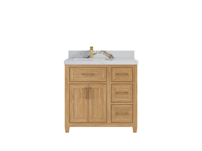 Santa Monica Teak Wood 36 in. W x 22 in. D Left Offset Sink Bathroom Vanity