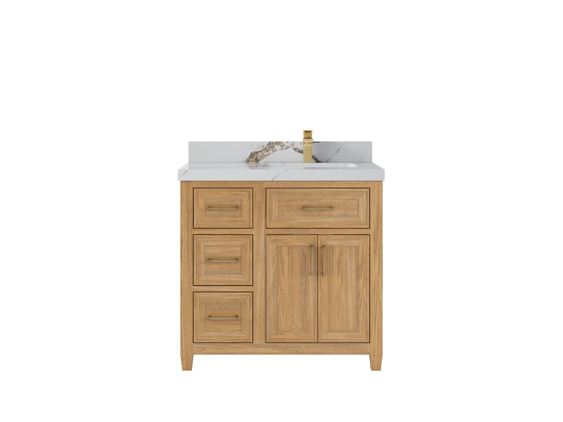 Santa Monica Teak Wood 36 in. W x 22 in. D Right Offset Sink Bathroom Vanity