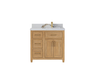 Santa Monica Teak Wood 36 in. W x 22 in. D Right Offset Sink Bathroom Vanity