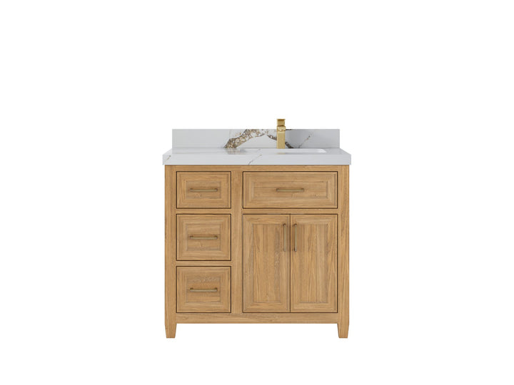 Santa Monica Teak Wood 36 in. W x 22 in. D Right Offset Sink Bathroom Vanity - photo 13