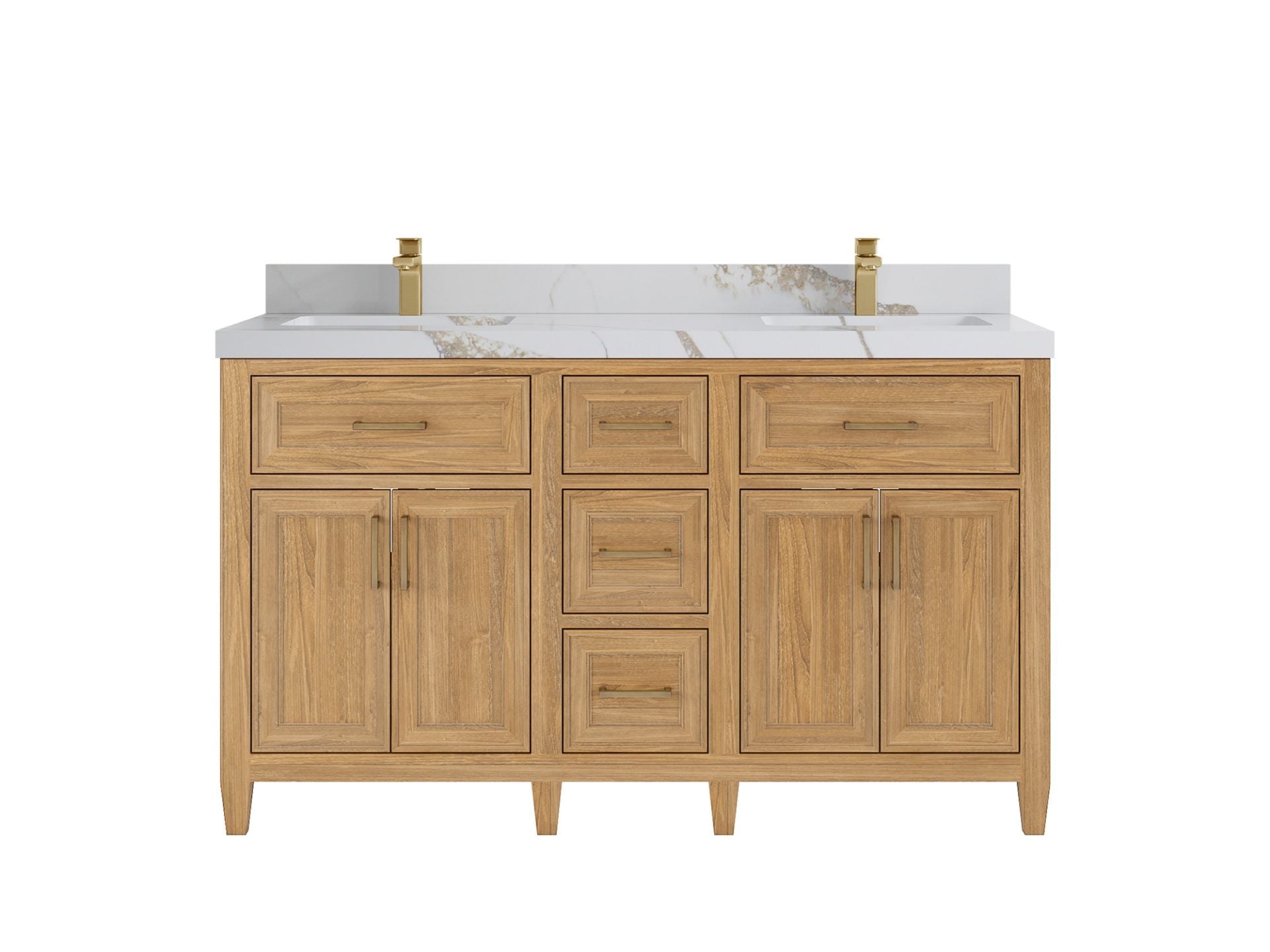 Santa Monica Teak Wood 60 in. W x 22 in. D Double Sink Bathroom Vanity