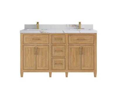Santa Monica Teak Wood 60 in. W x 22 in. D Double Sink Bathroom Vanity