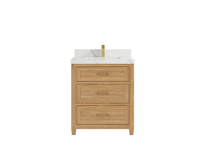 Santa Monica Teak 30 in. W x 22 in. D Single Sink Bathroom Vanity in Light Natural with Countertop - Clear View